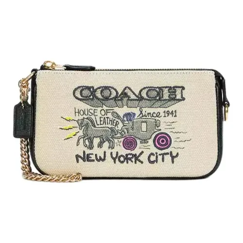 COACH Canvas с кожаными вставками маленькая сумка-клатч подмышечный клатч женский белый