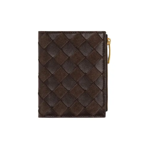 Bottega Veneta Intrecciato Кожа Кошелек Маленький Женский Шоколадный Коричневый