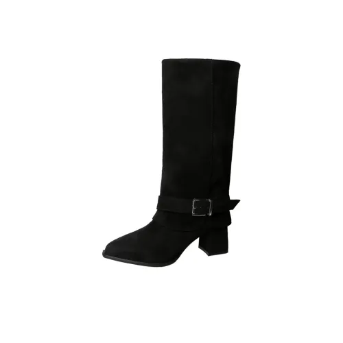 Wuji Винтаж Замша Подкладка Тонкие Высокие Ботинки Женские