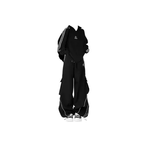 SINKACME Черный THREE Комплект Толстовка + Черные Карго Штаны [Два предмета Комплект] Унисекс Свитшот Наборы