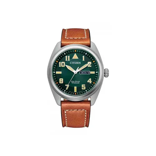 CITIZEN Ecology Drive Collection Светильник Кварцевый механизм Кожаный ремешок Часы 42 мм Мужские часы Зеленый циферблат