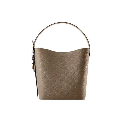 LOUIS VUITTON Тисненая крупнозернистая кожа коровы ведрообразная сумка большая женская дымчато-серый