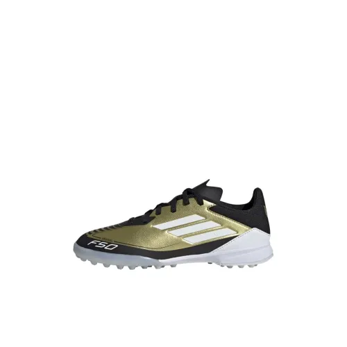Adidas F50 League Slip-Resistant Abrasion-Resistant Низкие Детские Футбольные Бутсы Золото-Черные