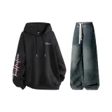 Комплект (черный топ+винтажные синие брюки)