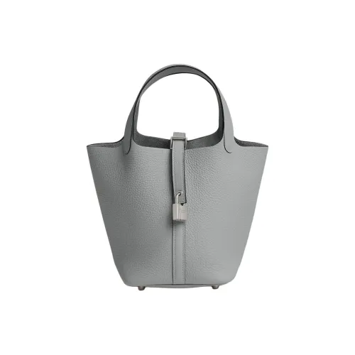 HERMES Picotin Lock Clemence Bullock Кожа Корзина Сумка Ведрообразная Сумка Женская Сумка Puppet Серого цвета