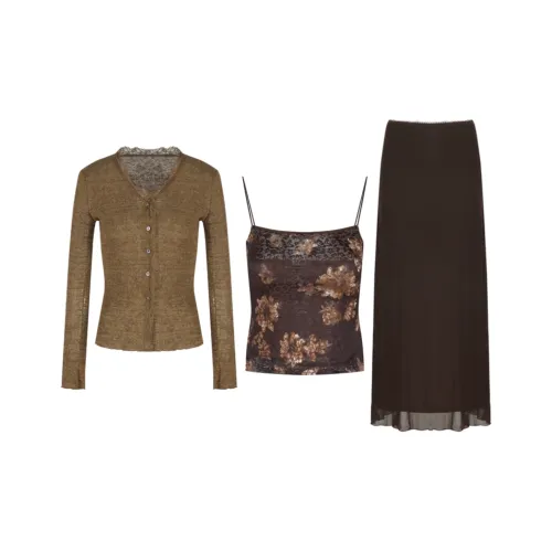 BIFH Коричневый Трёхкомпонентный Комплект Женские Юбочные Комплекты