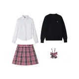 Розовая юбка в клетку + черный свитер Private School + рубашка + боксер с бабочкой