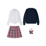 Розовая юбка в клетку + темно-синий свитер + рубашка + боксерские шорты + галстуки-бабочки