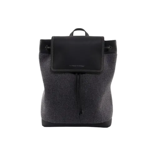 BRUNELLO CUCINELLI Шерсть с кожаными вставками и тканевый рюкзак женский серый