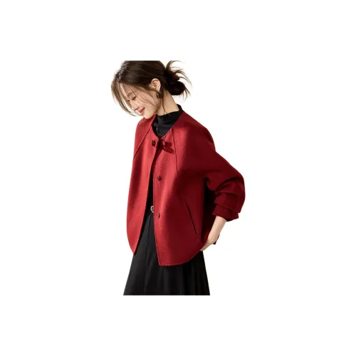 Mo Han Yi Mei Бордово-красное женское пальто