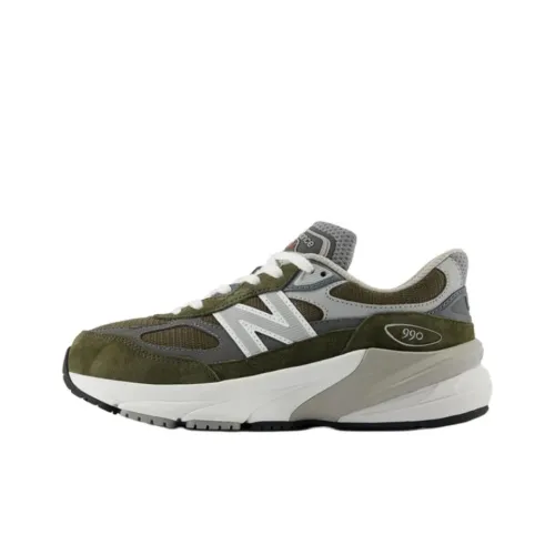 New Balance NB 990 V6 Low Топ Детская Беговая Обувь Серый Зеленый Подростки