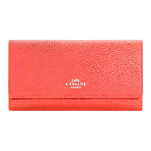 COACH Трехсекционный кошелек Крестовая текстура Кожа Кошелек Маленький Женский Оранжевый