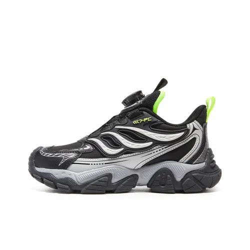 7 PE Детские беговые кроссовки с низким верхом Черный Серый [Осень и зима кожаный верх] Для школьного возраста