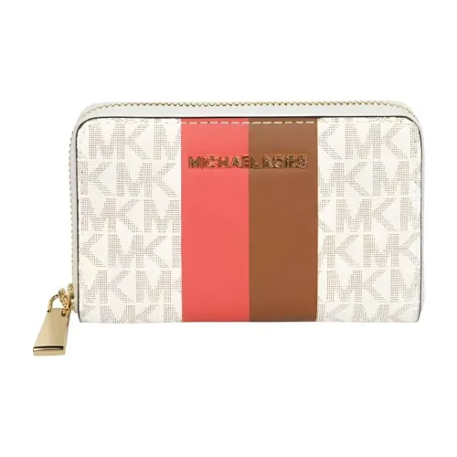 MICHAEL KORS PVC с полиэстером полиуретан кошелек маленький женский цвет желудево-коричневый кораллово-красный и белый