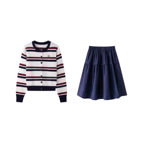 GORGEOUSIDEA Полосатый топ + темно-синяя юбка женский комплект с юбкой