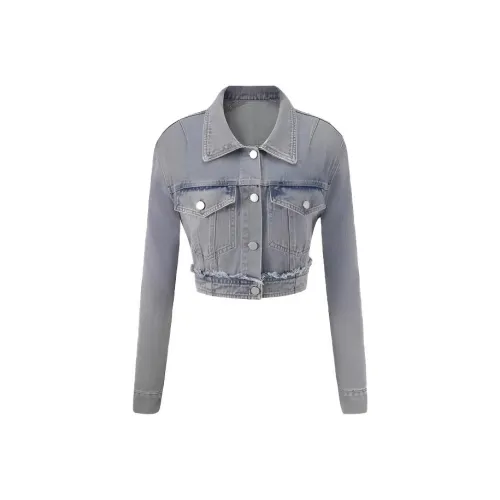 Leather Cat Denim Jacket Women's