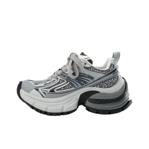 DIBO Hardline Rhinestone Patchwork Platform Gray Sole Chunky Sneakers Women's