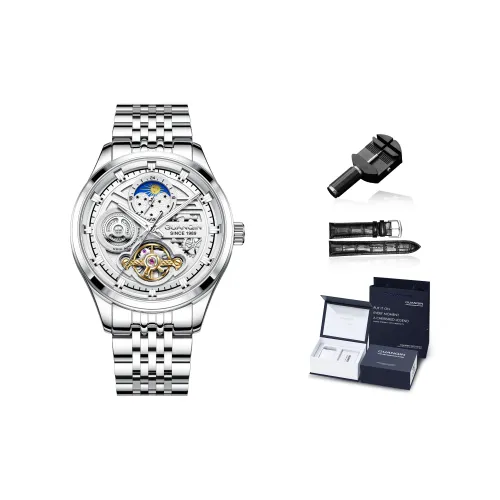 GUANQIN Star Gazer Collection Автоматический Механический Механизм Нержавеющая Сталь Ремешок Часы Мужские Серебристый Циферблат