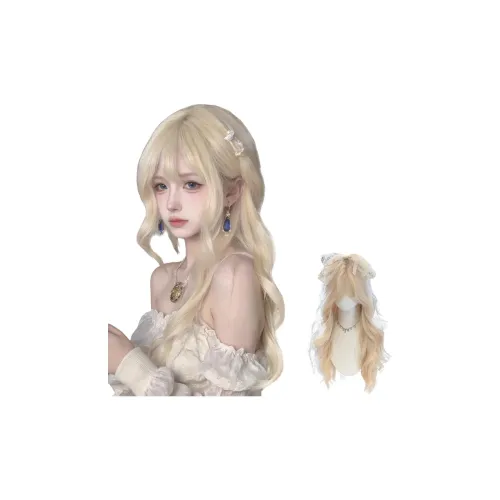 Northward Incline Белый золотой Большая волна Длинный Волосы Bangs Женская Перука Высокая температура Пряжа