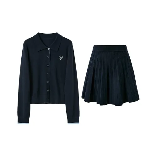 3COLOUR Комплекты Одежда Темно-синий Топ+Юбка Женская Повседневная Одежда