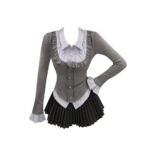 TIBINB Серый Высококачественные Женские Комплекты с Юбкой