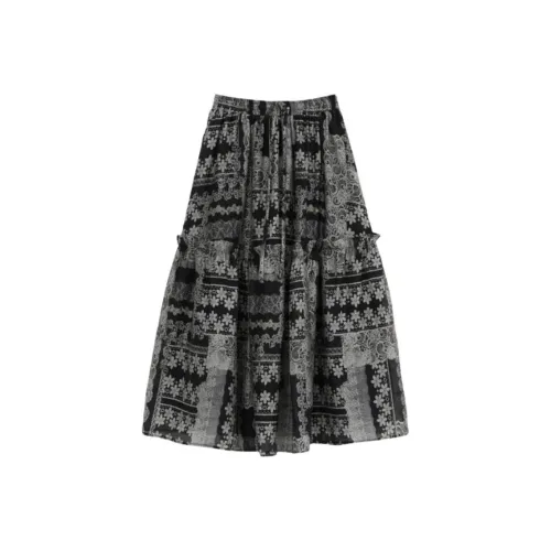 ZIMO Черный с принтом Женские Повседневные Длинные Юбки