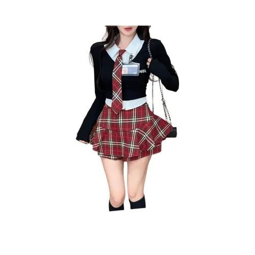 REMOULD Mock Двухкомпонентный комплект топ + красные клетчатые шорты-юбка комплект включает галстук женские юбочные костюмы