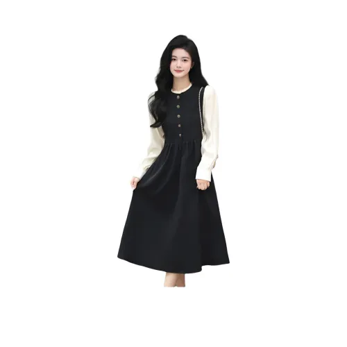 ORANDOR WEAR Черное Женское Длинное Платье с Длинными Рукавами