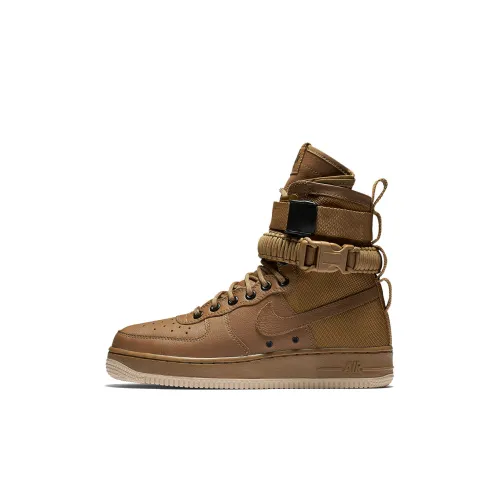 Nike Air Force 1 Golden Beige Slip-resistant Abrasion-resistant High Top Детские Скейтбординги Коричнево-желтый