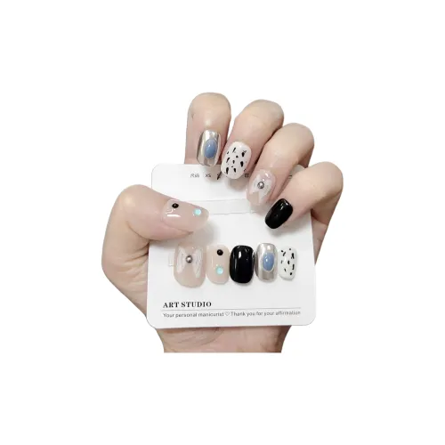 T Z Корейский стиль INS Горячая девушка Элегантность Кожа Положительный False Nail Короткий Черный Однотонный Металл