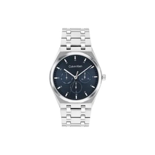 CALVIN KLEIN Мужские часы Кварцевый механизм Ремешок из нержавеющей стали 39 мм Синий циферблат