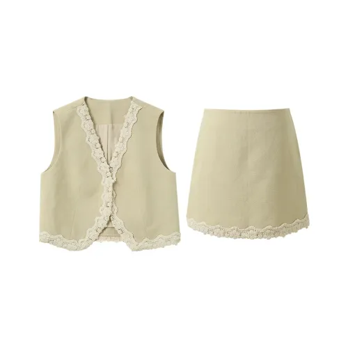 3COLOUR Одежда Комплекты Хаки Жилет+Юбка Женские Повседневные Костюмы