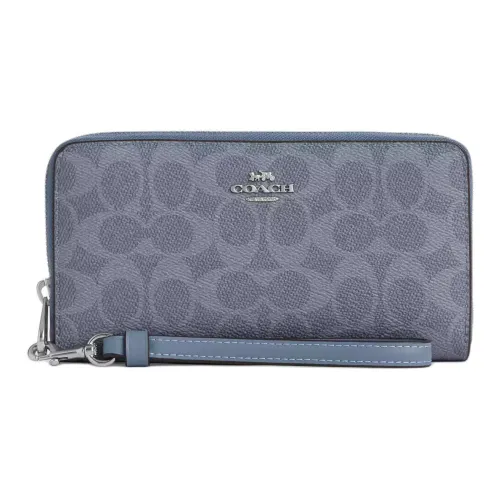 COACH Покрытый холст Кошелек Маленький Женский Серый Фиолетовый