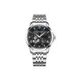 Серебряный корпус с черным циферблатом, стальной браслет [упаковка + кожаный ремешок]