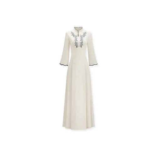 Meanalot Экрю Женские Длинные Платья с Длинными Рукавами