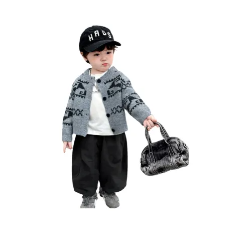 Aisina Одежда Комплекты Белый Подкладочная ткань Layer + Серый Кардиган + Черный Низ Предшкольная Повседневная Спортивная Одежда