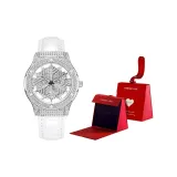 YB13146P1 Серебряный корпус Полностью покрытый бриллиантами, Белый ремешок (Коробка Yiren)