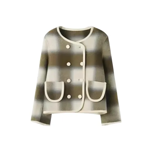 VKXOW Зеленое клетчатое женское пальто