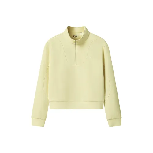 FILA Белый Свитшот Женский Мягкий и Теплый Горчичный Желтый