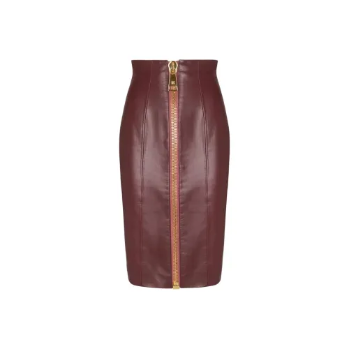 BALMAIN FW25 Кожа Длинная Юбка Женская