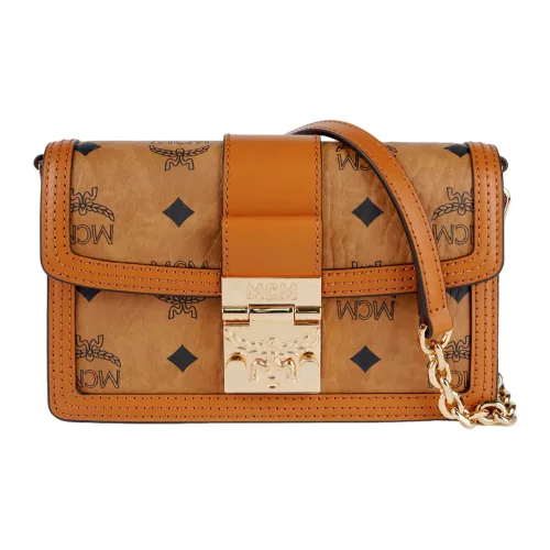 MCM Tracy Visetos Коровья кожа Сумка через плечо Мини Женская Коньячный коричневый