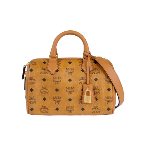 MCM Ella Холст с кожей Бостонская сумка через плечо маленькая женская цвет коньяк