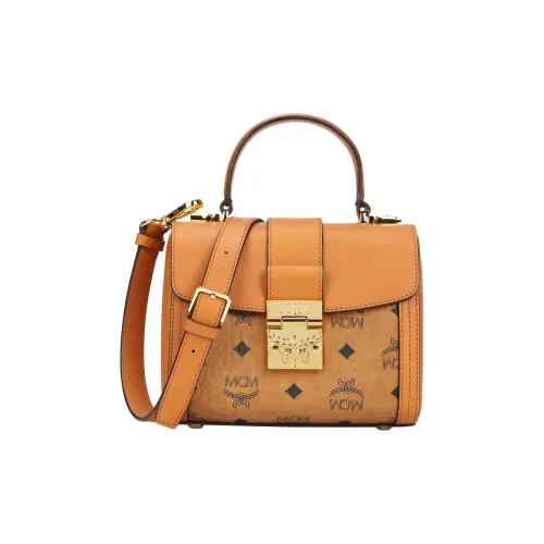 MCM Кожа Коробка Сумка Сумка Сумка через плечо Сумка через плечо Маленькая Женская Коричневая Коньячная