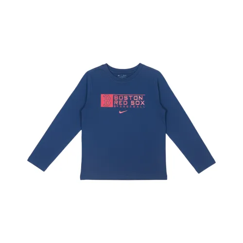nike MLB Boston Red Sox Повседневный Универсальный Спортивный Удобный Мягкий Кожа Дружественный Темно-синий Синий Дети Возраст 3-7 Лет