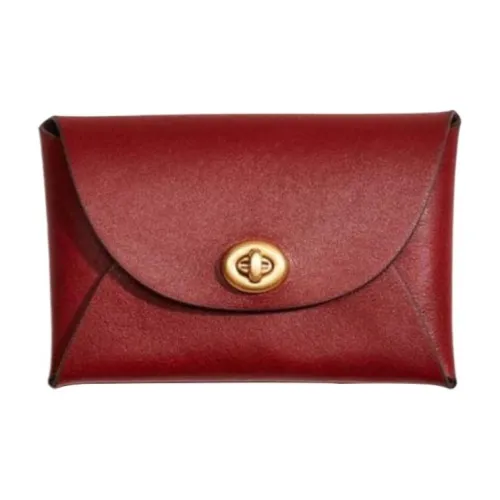 COACH Pouch Галечная кожа Клатч Мелочь Кошелек Мини Женские Кирпично-красный