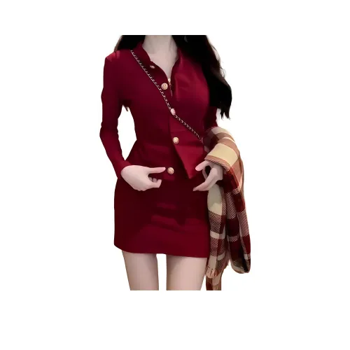 STYUW Красный Двухкомпонентный Комплект Женские Юбка-Куртка