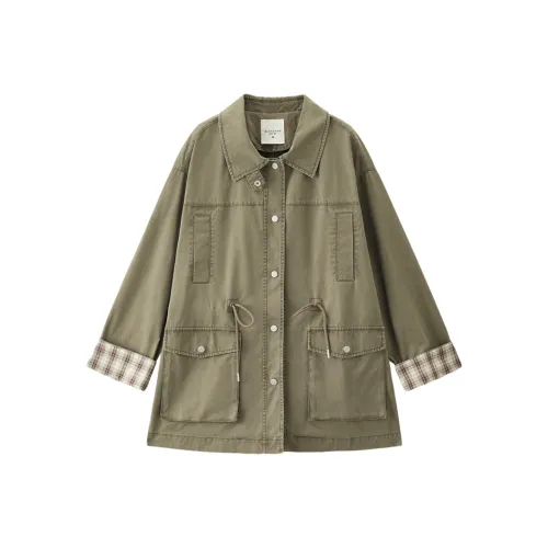 Giordano 05 Винтажный Серый Армейский Зеленый Женский Тренч