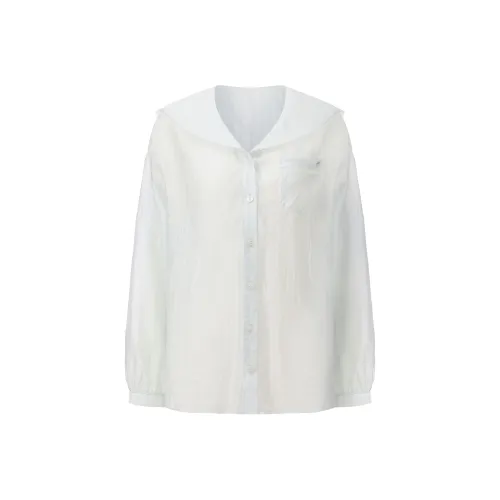 CHIWAWAMEME Морская соль Полосы Воротник военного флота Куртка Женские Рубашки