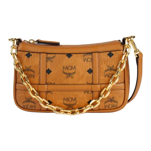 MCM Delmy Visetos Искусственная кожа Маленькая сумочка Сумка через плечо Мини Женская Коньяк