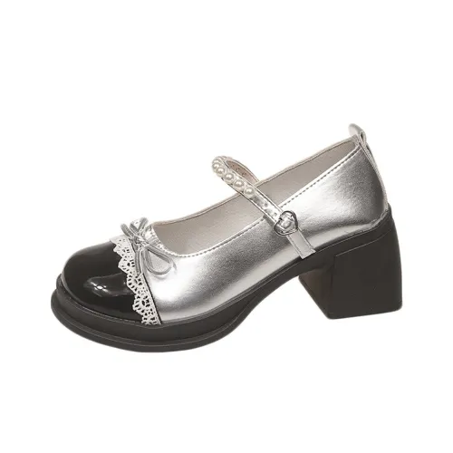 Wuji Бант Высокий каблук Туфли Мэри Джейн Женские